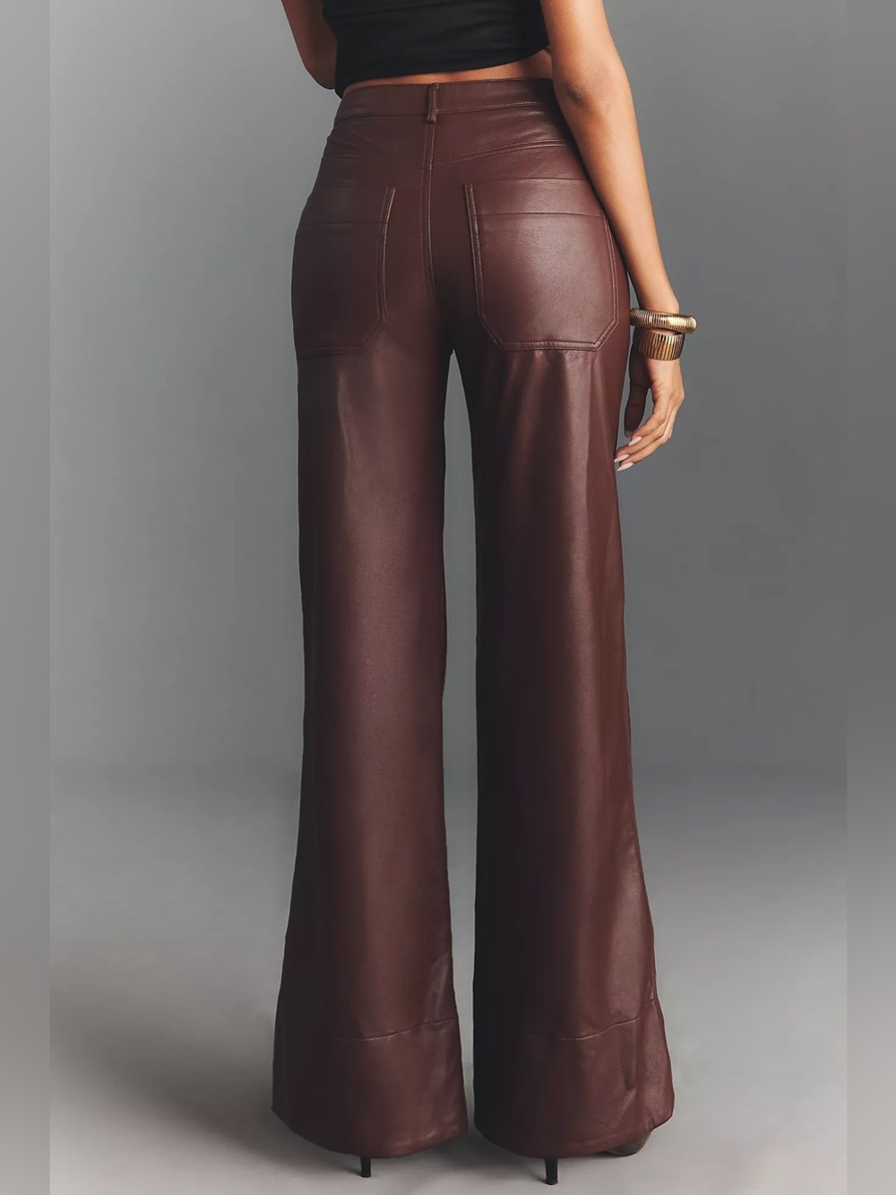 Pilcro Wide-Leg The Rylan Faux-Leather High-Rise Flare Pants Cocoa Brown - Picture 3 of 11